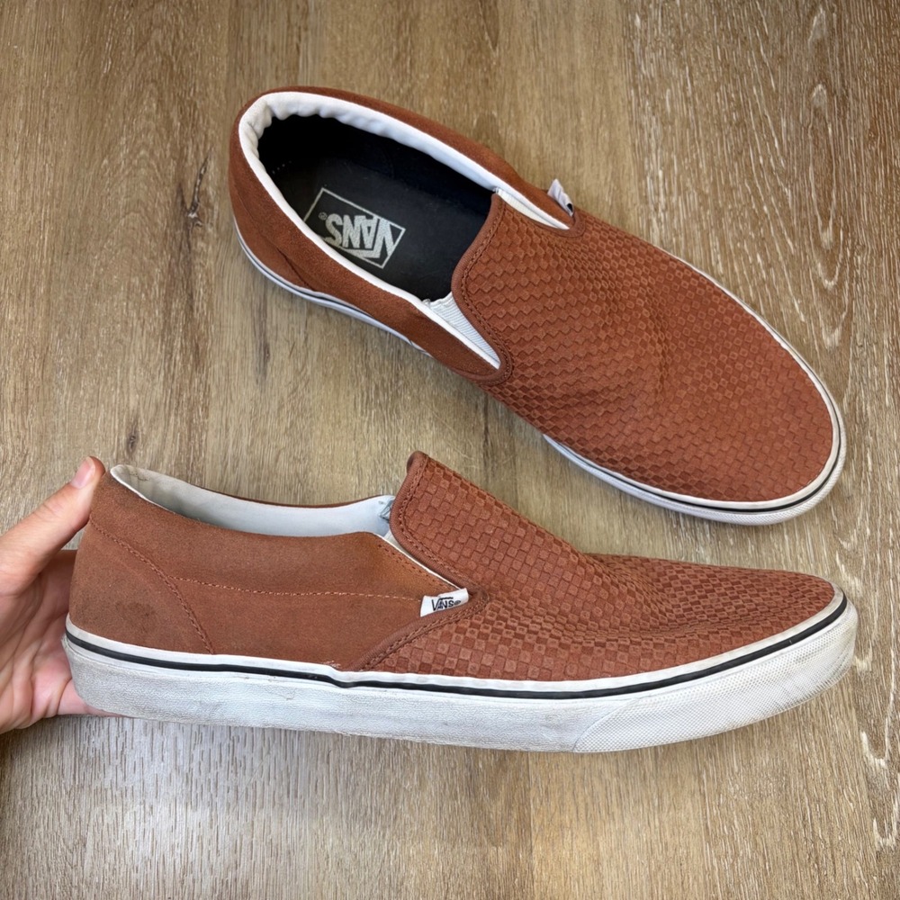 Vans Classic Slip On Woven Checkerboard Burnt Orange Suede Mens 13 Sneakers